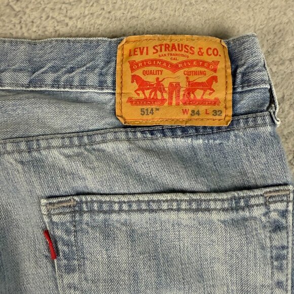 Levis 514 Jeans Mens 34x32 Blue Slim Leg Classic Straight Fit Faded Cotton Pants - Picture 7 of 8